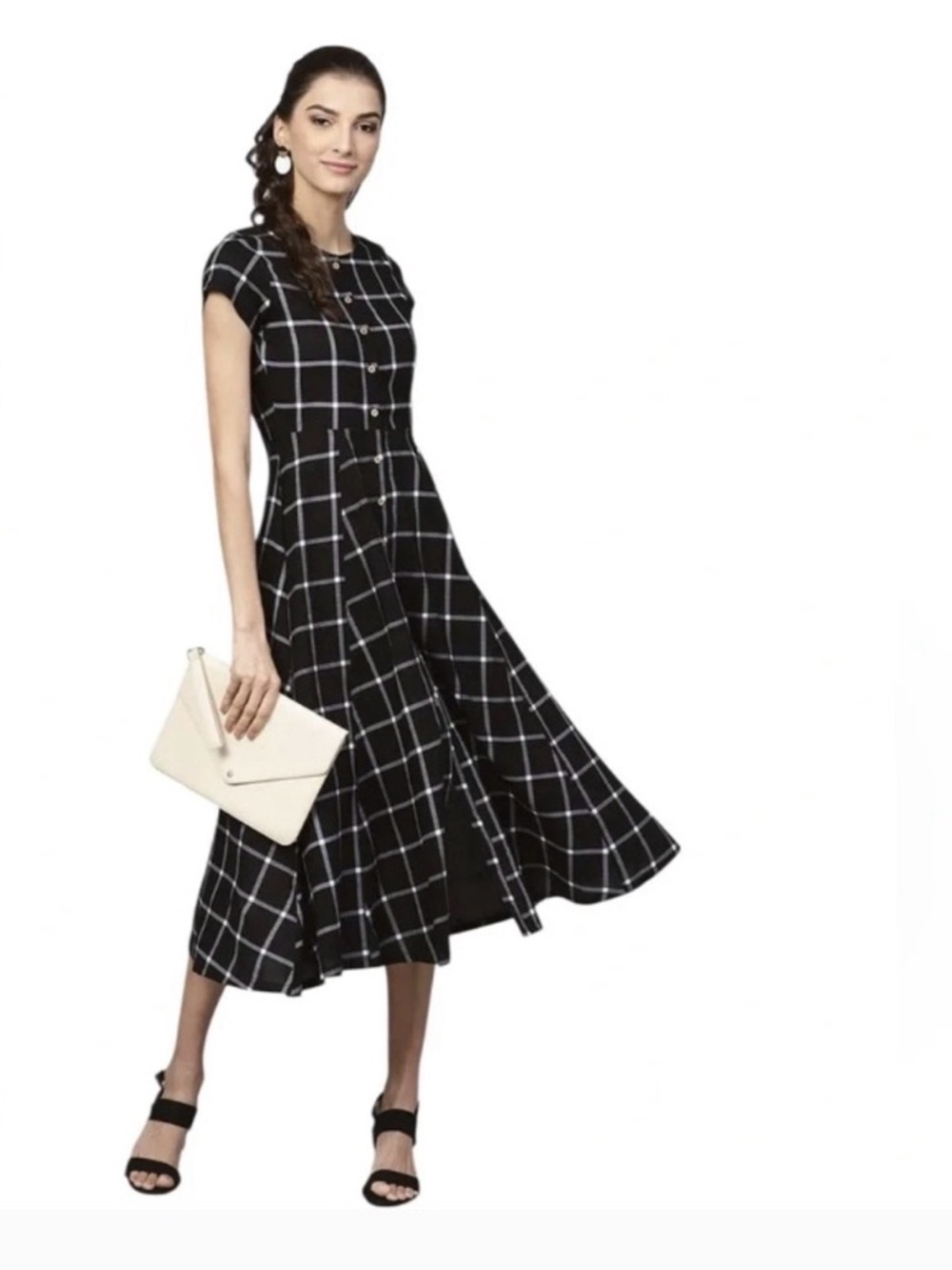 Calvin Klein Black Windowpane Midi Dress